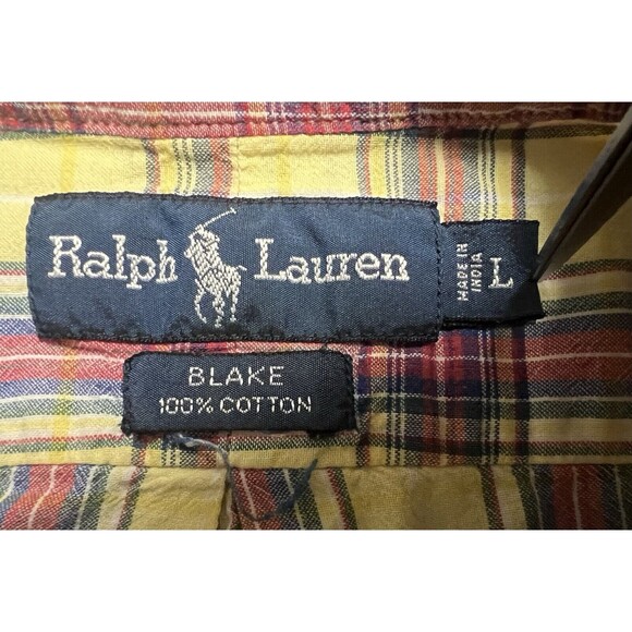 Vintage Ralph Lauren Button Down Shirt Mens Yellow Plaid Blake Short Sleeve 80s - Picture 4 of 10